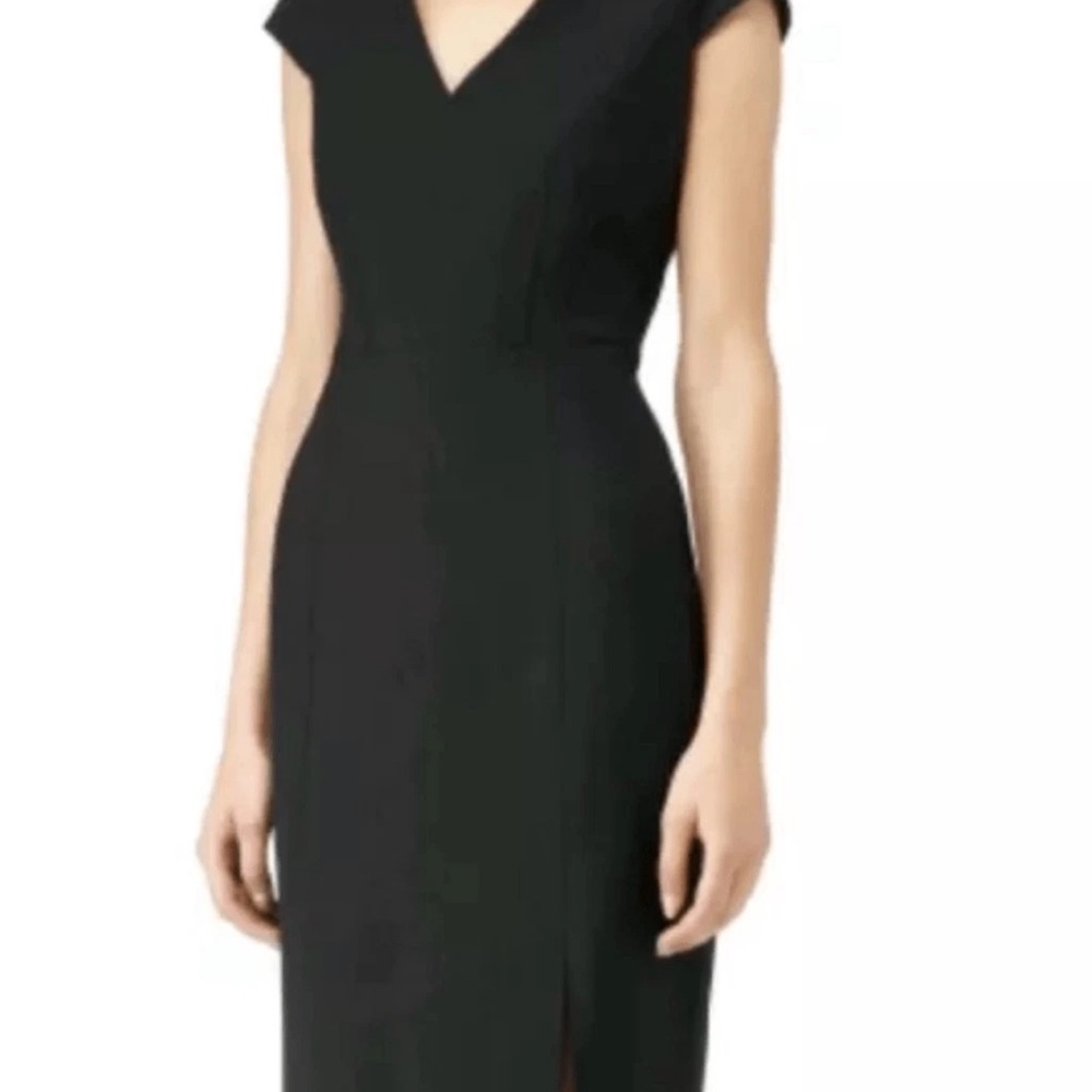 Reiss Black Cap Sleeve Midi “Abbi Fay” Wool Blend Dress, US 4 / UK 8